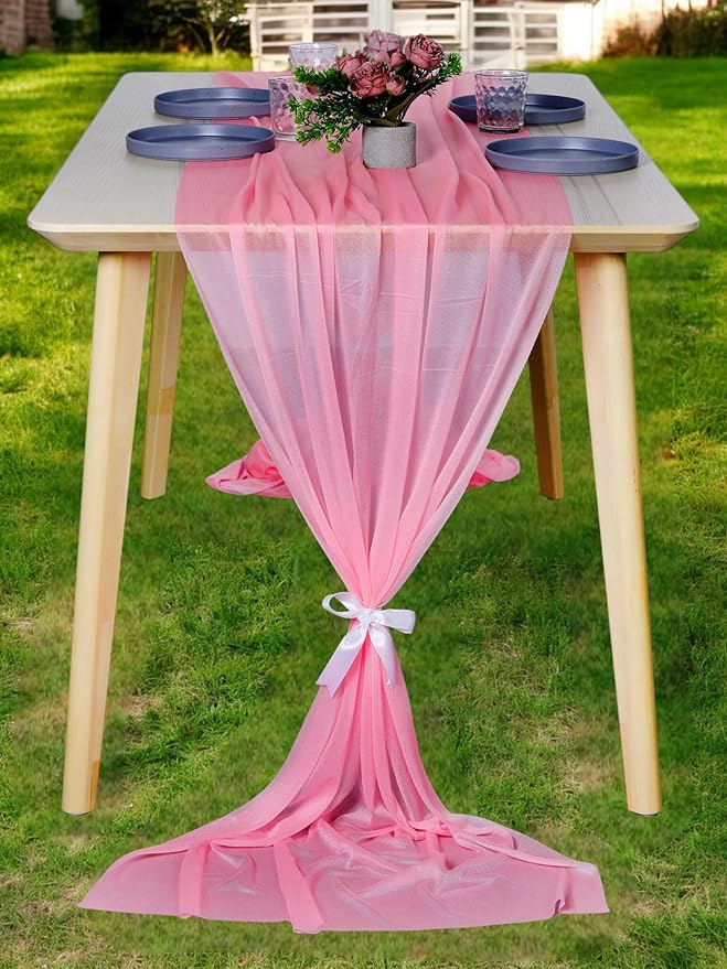 MDS Halloween Chiffon Table Runner - 10 Pack, 29 x 120 Inches, 10ft Each - Sheer Spooky Table Runners for Haunted House Parties, Trick-or-Treat Tables, Witchy Décor, Wedding & Events - Coral