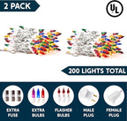 Joiedomi Christmas String Lights Indoor,200(2x100) Mini Multicolor Light with 42.8 FT White Wire,Lighting Decor for Patio Dorm Classroom Bedroom Holiday Wedding Party Garland Birthday Festival