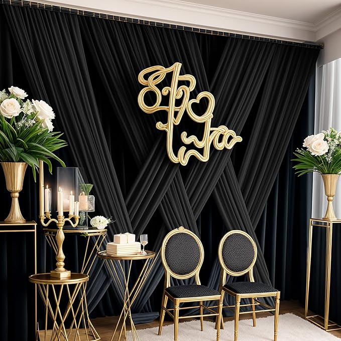 20x12ft Wrinkle Free Black Backdrop Curtain for Wedding Parties, 4 Panels 5×12 ft Long Soft Silky Polyester Fabric Backdrop Drapes Black Photo Back Drop Curtains for Party Photography Background Cloth