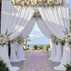 10×14 ft Wrinkle Free White Backdrop Curtain for Wedding Parties, 2 Panels 5×14ft Height Silky Polyester Photo Backdrop Drapes for Parties Birthday Baby Shower Photography Background Cloth