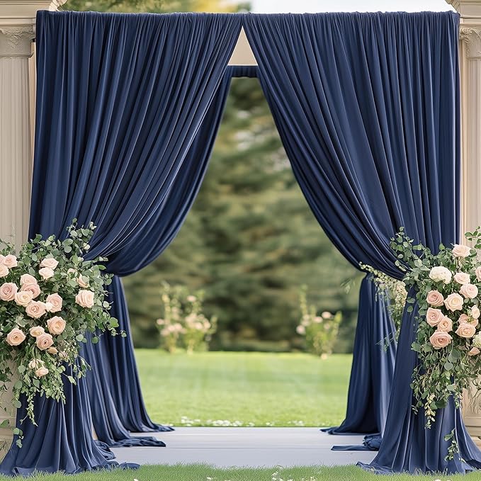 20×12ft Navy Blue Wrinkle Free Backdrop Curtain for Wedding Parties, 4 Panels 5×12ft Long Soft Silky Polyester Backdrop Drapes Photo Back Drop Curtains for Birthday Photography Background Cloth