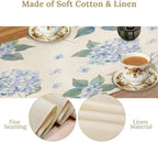 Spring Hydrangea Flower Table Runner, Seasonal Summer Plants Watercolor Blue Florals Dinner Runner for Home Kitchen Dining Table Party Holiday Decoration 13"x70"