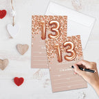 13th Birthday Invitation Cards, Rose Gold Glitter 13th Birthday Party Invites, Kids Happy Birthday Party Decorations Supplies, 20 Fill-in Cards with Envelopes for Boys or Girls Party Celebration - C05