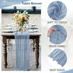 Aktor 4 Pack Dusty Blue Table Runner Boho Cheesecloth Table Runner Semi Sheer Gauze Fabric Runners for Wedding Birthday Baby Shower Party Boho Table Decoration（Dusty Blue）