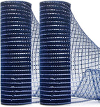 Ribbli 2 Rolls Navy Blue Mesh Ribbon,10 inch x 30 feet(10Yard) Each Roll,Metallic Navy with Navy Wide Foil,Use for Wreath Swags and Decorating