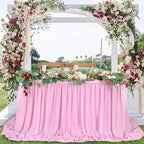 QueenDream Pink Chiffon Table Skirt 6ft Pink Table Cloth for Rectangle Tables Birthday Princess Girl Baby Shower Party