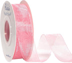 Ribbli Rose Pink Sheer Organza Ribbon,1 Inches x Continuous 50 Yard Use for Gift Wrapping,Bouquet Wrapping,Wedding Decoration,All Crafting and Sewing