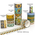27 Rolls Washi Tape Set - Decorative Masking Tape Colored Sunflower Patterns, Adhesive Artists Tapes for Journaling Supplies, DIY Crafts, Scrapbooking, Junk Journal Supplies, School Supplies