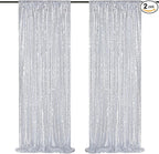 Silver Sequin Backdrop 2 Panels 2FTx8FT Christmas Party Backdrop Curtains Glitter Photo Background for Wedding Baby Shower Stage Decorations