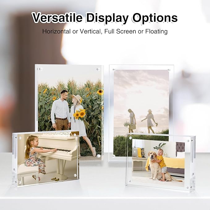 HOUSE DAY Acrylic Picture Frames 3.5x5, 1 Pack Magnetic 3.5 x 5 Picture Frame, Double Sided Clear 3.5x 5 Photo Frame with Microfiber Cloth, Frameless FreeStanding 3.5x5 Frame Gift for Desktop Display