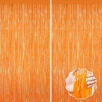 2Pack Orange Backdrop Curtains, Orange Tinsel Backdrop, Metallic Party Streamer Fringe Curtains, Foil Curtains Birthday Party, Curtain Backdrop for Baby Shower Bachelorette Xmas Party Halloween Decors
