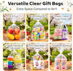 PigPotParty 10"x 14", 50Pcs Bottom Gusset Bags, Clear Plastic Gift Cellophane Mug Treat Goodie Bags with 50x Twist Ties, Large Party Favor Packaging, Toy Wrapping (No Side Gusset)