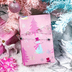 LeZakaa Christmas Pink Wrapping Paper Jumbo Roll, Snowman Christmas Tree & Snowflake Metallic Foil, Rose Gold Foil Reversible Design for Festive Winter Holiday, Family Gathering, 30 inches x 100 Feet