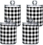 Gredecor Qtip Holder Dispenser 2 Pack Black White Classic Buffalo Plaid Bathroom Decorative Storage Canister Holder Counter Vanity Organizer for Cotton Ball Swabs Pads Floss