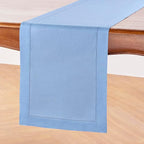 Solino Home Linen Cornflower Blue Table Runner 90 Inches Long - 100% Pure Linen Hemstitch 14 x 90 Inch Table Runner for Dining, Christmas, Holiday - Classic Hemstitch