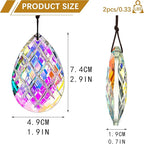 HDCRYSTALGIFTS Set 2 Crystal Sun Catcher Prisms Pendant for Window Hanging Decor,3inch AB Colored Crystal Suncatchers Rainbow Maker Light Catcher for Home Indoor Garden Ornament