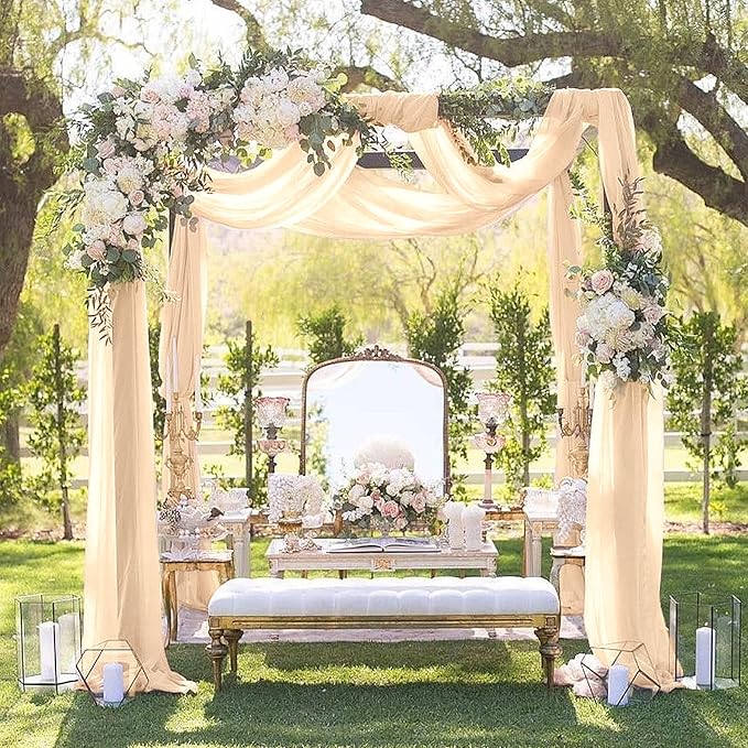 Arch Drapes for Wedding Arch Draping Fabric Champagne Sheer Backdrop Curtain for Ceremony Bridal Party Decor 19Ft Length x 28" Width 1 Panel