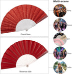 24 Pack Handheld Fan,Folding Hand Glitter Fan with Shining Transparent Fan Rib – Ideal for Wedding, Church, Festival, Dance, Tea Party, Club, and EDM Accessories, Red