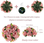BLOSMON Dusty Pink Flowers Decoration: 6 Pcs Artificial Roses Flowers Balls for Wedding Dinning Table Centerpieces - Fake Silk Kissing Floral Arrangement for Home Party Event