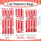 300 Pcs Popcorn Bags Paper Grease Resistant Popcorn Bags Disposable Red and White Striped Popcorn Container for Family Movie Night Movie Party Carnival Theater Popcorn Machine (1 oz)