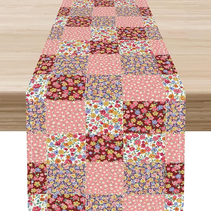 Boho Patchwork Table Runner, Vintage Farmhouse Colorful Wildflowers Bohemian Paisley Flower Table Center Decor for Home Kitchen Dining Patio Holiday Party Indoor Table Decorations, 13"x108" Inch