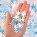 MARFOREVER Snowflakes Glitter Confetti, Christmas Sparkly Clear and White Snowflake Scatter Mixed Size Winter Party Sprinkles Winter Wonderland Frozen Decorations