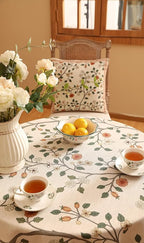 ISAENNE Designer Floral Small Round Tablecloth,French Linen Light Beige Indoor Table Cloth,Fall Wrinkle Resistant Decor Tablecloths for Dining Thanksgiving Kitchen Party,Diameter 55"-Flora A