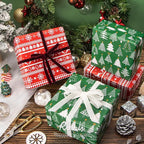 Ribbli Christmas Wrapping Paper Reversible Green Christmas Tree and Red Reindeer Gift Wrapping Paper Rolls Holiday Presents Decoration-17 Inch x 33 Feet