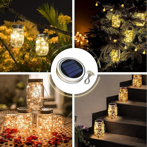 12 Pack Solar Mason Jar Lights for Outside, 30 LED Solar Mason Jar Lids Fairy Lights with 12 Hangers(No Jars) Outdoor Waterproof for DIY Patio Garden Yard Lawn Party Wedding Decoration Warm White