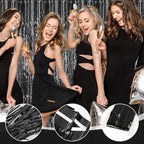 24 Pack Halloween Black Metallic Foil Fringe Curtains, 3.2ft x 8.2ft Foil Fringe Curtain Backdrop Foil Streamers Party Supplies Tinsel Curtain Backdrop for Parties/Halloween/Photo Booth