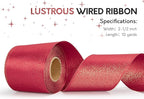 Christmas Ribbon Wired Red Satin Ribbons 2-1/2 Inch Double-Faced Gold Glitter for Tree Decoration, Wreath, Gift Wrapping, Home Decor 10 Yards
