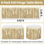 6 Pack 29x108 Inch Champagne Gold Wave Foil Fringe Table Skirts Metallic Banner for Tinsel Streamer Garland Backdrop for Parade Floats Wedding, Mother's Day, Birthday Mardi Gras Party Decorations