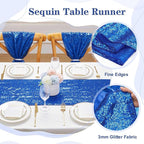 Sequin Table Runners 2 Pieces Royal Blue Table Runners 12x72 Inch Glitter Dining Table Cover for Party Wedding Birthday Reception Banquet Decoration Spring Party Chair Sashes