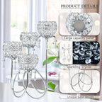 4 Arms Crystal Candelabra Tealight Holder - Tall 15.7 Inch Elegant Centerpiece with Crystal Pendant Bowls & Artistic Metal Stand for Wedding, Dining Table, Home Decor (1, Silver)