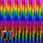 4 Pack Rainbow Fringe Curtain Backdrop, 3.2Ft x 6.6Ft Colorful Metallic Tinsel Foil Fringe Streamers for Photo Booth Birthday Wedding Baby Shower Carnival Easter Mother’s Day Party Decorations