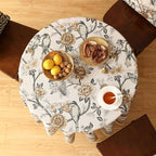 ISAENNE Designer Vintage Linen Small Round Table Cloth,Floral and Bird Pattern Elegant Tablecloth,Fall Wrinkle Resistant Home Decor Tablecloths for Dining Kitchen,Diameter 55"-Murad A