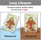 Funny Frog on Mushroom Metal Sign - Cute Cottagecore Forest Wall Decor for Bathroom, Kitchen, Bedroom or Patio - Whimsical 12" x 8" Tin Sign