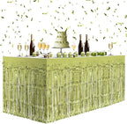 2 Pack Lime Green Table Skirts, 29x108" Metallic Foil Tinsel Fringe Table Skirt for Rectangle Tables Streamer Curtains Backdrop, Party Decorations for Birthdays, Weddings, Holidays