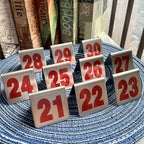 10 Pcs Metal Place Cards Stackable Tent Style Table Numbers，Place Card Holders for Celebration Wedding Party Restaurants Cafes Bars Gatherings meeting Room Board Game Serial (Small 21-30, Red)