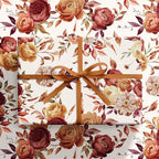 RUSPEPA Fall Floral Wrapping Paper Roll for Women Girls, Mini Roll, Vintage Rose and Autumn Bloom Bouquet Design Gift Wrap for Thanksgiving, Wedding, Birthday, Bridal Shower, 17 Inches x 16.4 Feet