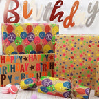 LaRibbons Birthday Wrapping Paper Roll for Kids, 30 Inch x 33 Feet (83 sq. ft. ttl.) Kraft Gift Wrap Paper with Colorful Balloon Pattern for Baby Shower Holiday Party