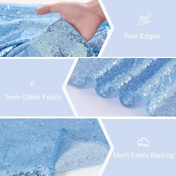 Sequin Table Runners 5 Pieces Baby Blue Table Runners 12x72 Inch Glitter Table Cover for Party Wedding Birthday Reception Banquet Decoration Spring Party Chair Sashes