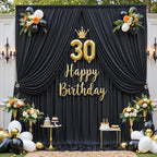 20ftx10ft Wrinkle Free Black Backdrop Curtain for Parties, 4 Panels 5x10ft Silky Polyester Photo Backdrop Drapes Back Drop Cloth for Wedding Birthday Photography Background Decor
