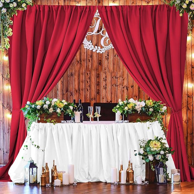 Joydeco Christmas Red Backdrop Curtain for Parties, Photography Backdrop Drapes for Wedding Background Decorations, Wrinkle Free 5ft x 10ft Set of 2 Panels Curtains with Rod Pockets