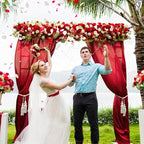 VOK Red Wedding Arch Draping Fabric 29in x 18Ft 4 Panels Sheer Chiffon Curtain Drapes Extra Long for Outdoor Wedding Ceremony Birthday Party Decoration