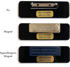 Custom Name Tags - Full Color Logo Name Tags - Scratch Resistant Metal Front & Hard Plastic Back (1.25 x 3 Inch, Gold)