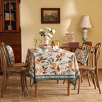 patdrea Designer Vintage Linen Rectangle Table Cloth,Framhouse Oranges and Leaves Pattern French Extra Long Tablecloth,Decor Cover for Kitchen Dining Christmas,Thanksgiving,67"x118"-Palladin a
