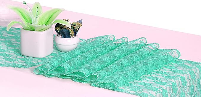 MDS Pack of 5 Wedding 12 x 108 inches Lace Table Runner for Wedding, Decorations for Birthday Parties, Banquets, Graduations, Engagements, and Runners fit Rectangle, Round Table- Mint