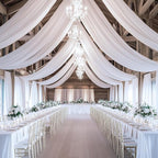 60ft x 15ft White Wrinkle Free Backdrop Curtains for Parties,Silky Polyester Fabric Wedding Ceiling Drapes, 12 Panels 15ft Photo Back Drop Drapes for Baby Shower Photography Stage Background Cloth