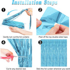 4 Pack Party Decorations, 3.28 FT x 7.05 FT Blue Foil Streamers, Metallic Sky Blue Backdrop Fringe Curtains Bithday Back Drop, Winter Backdrop for Party Supplies Door Decor Hanging